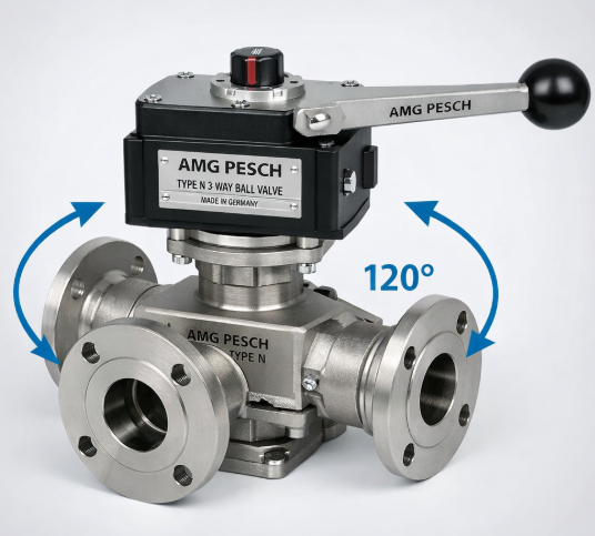 Type N 3-Way Ball Valve,Horizontal 120°